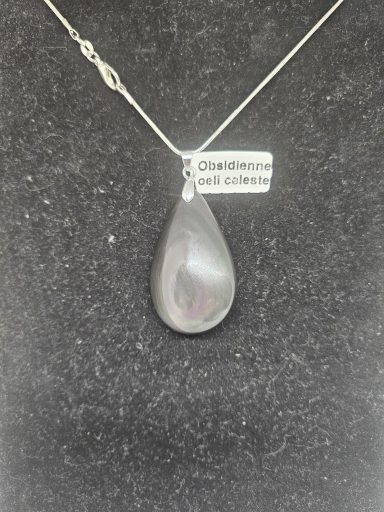 Pendentif  en obsidienne œil céleste et  argent.