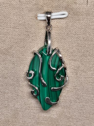  Pendentif feuille malachite et argent
