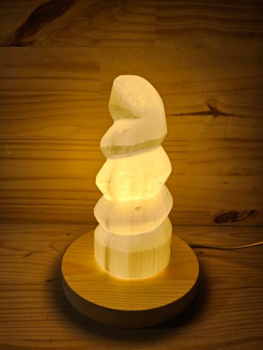 Lampe en Sélénite naturelle avec socle en bois naturel , taille 20 cm