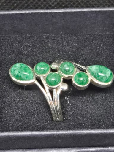 Bague grappe argent et aventurine verte