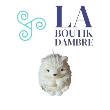 Bougie petit hérisson blanc cire naturelle de soja Monoï