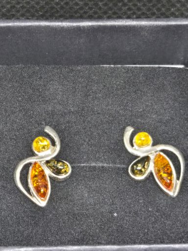 Boucles d'oreilles fleurs argent et Ambre