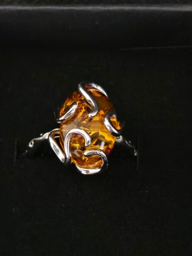 Bague cerclage argent et ambre