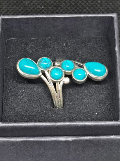 Bague grappe argent et turquoise