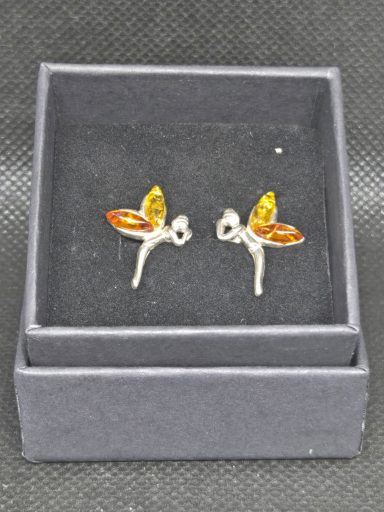 Boucles d'oreilles elfes argent et Ambre
