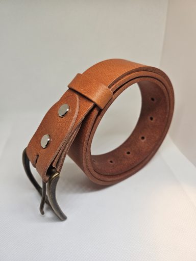 Ceinture en cuir naturel marron  et boucle métal argenté