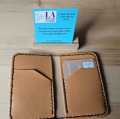 Porte carte cuir natuel cousue main