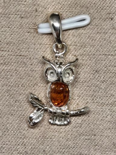 Pendentif  Hibou argent et Ambre