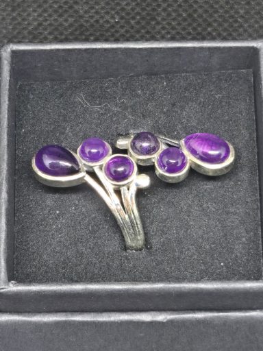 Bague grappe argent et améthyste